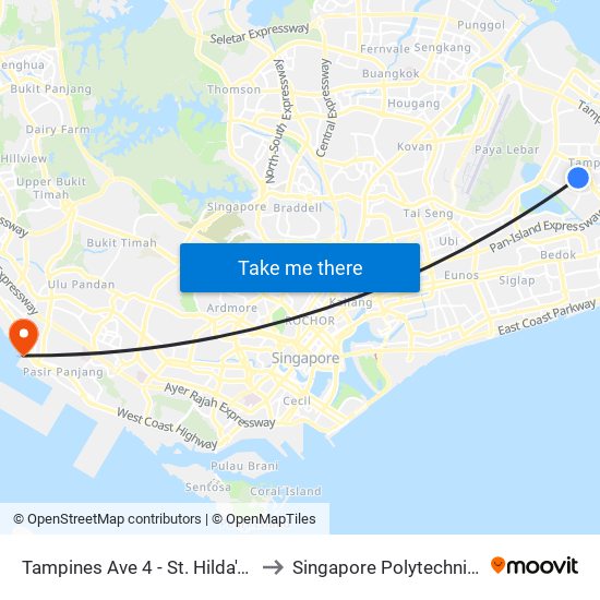 Tampines Ave 4 - St. Hilda's Sec Sch (76129) to Singapore Polytechnic (Poly Marina) map