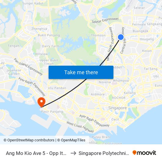 Ang Mo Kio Ave 5 - Opp Ite Coll Ctrl (54489) to Singapore Polytechnic (Poly Marina) map