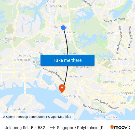 Jelapang Rd - Blk 532 (44661) to Singapore Polytechnic (Poly Marina) map