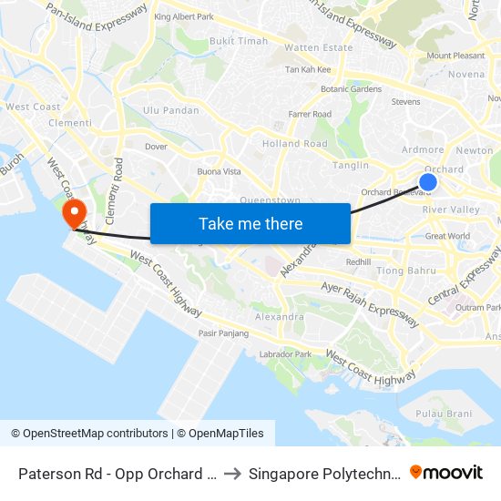 Paterson Rd - Opp Orchard Stn Exit 12 (13191) to Singapore Polytechnic (Poly Marina) map