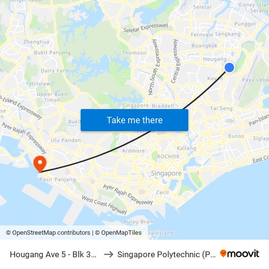 Hougang Ave 5 - Blk 308 (64241) to Singapore Polytechnic (Poly Marina) map