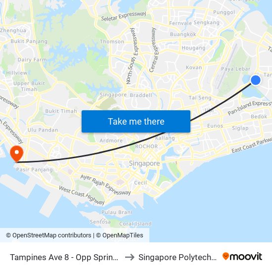 Tampines Ave 8 - Opp Springfield Sec Sch (75031) to Singapore Polytechnic (Poly Marina) map