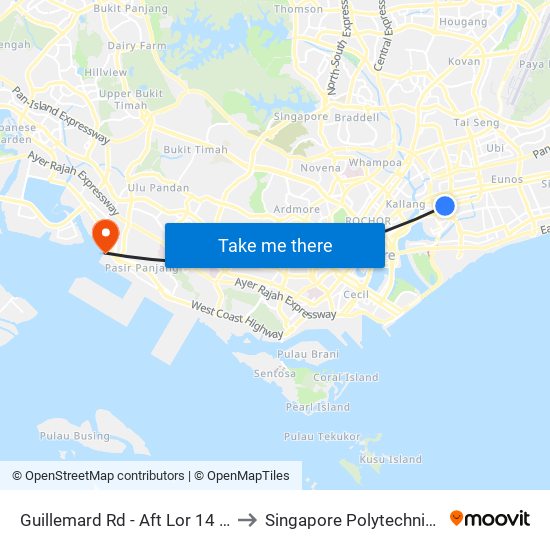 Guillemard Rd - Aft Lor 14 Geylang (80251) to Singapore Polytechnic (Poly Marina) map