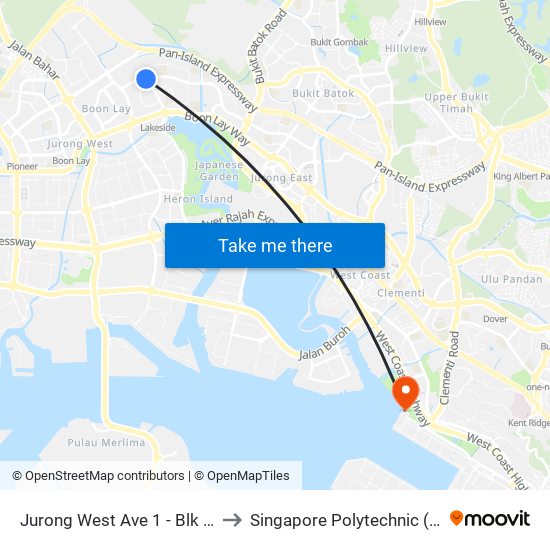 Jurong West Ave 1 - Blk 502 (28401) to Singapore Polytechnic (Poly Marina) map