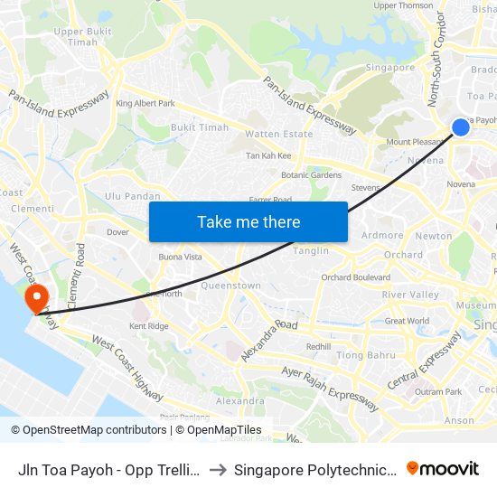 Jln Toa Payoh - Opp Trellis Twrs (52079) to Singapore Polytechnic (Poly Marina) map