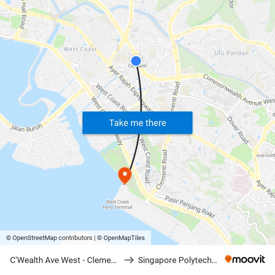 C'Wealth Ave West - Clementi Stn Exit A (17171) to Singapore Polytechnic (Poly Marina) map