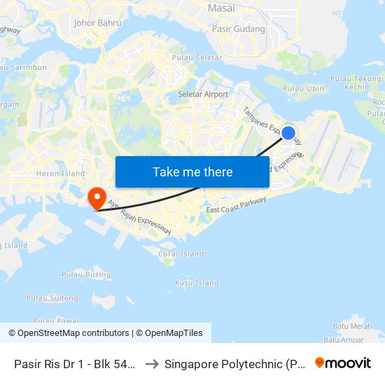 Pasir Ris Dr 1 - Blk 541 (77041) to Singapore Polytechnic (Poly Marina) map