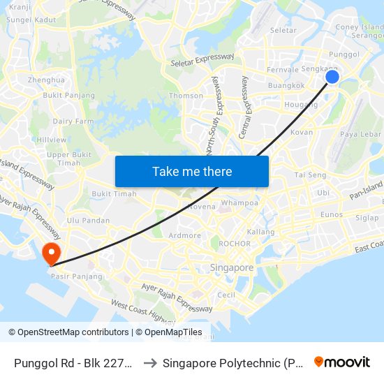 Punggol Rd - Blk 227d (65031) to Singapore Polytechnic (Poly Marina) map