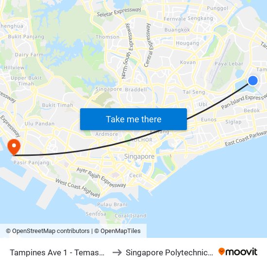 Tampines Ave 1 - Temasek Poly (75239) to Singapore Polytechnic (Poly Marina) map