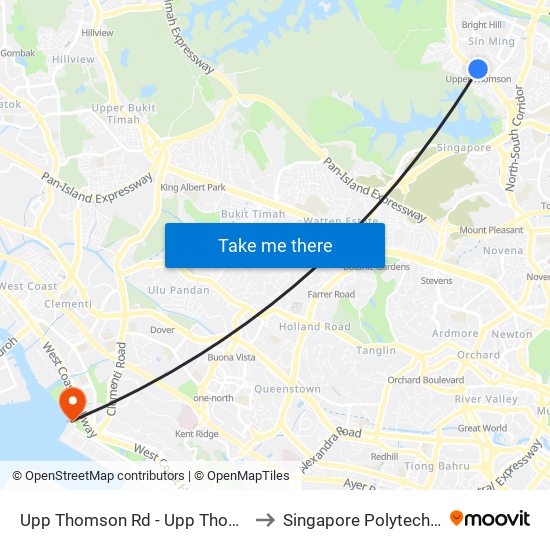 Upp Thomson Rd - Upp Thomson Stn Exit 5 (53051) to Singapore Polytechnic (Poly Marina) map