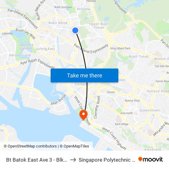 Bt Batok East Ave 3 - Blk 289e (43619) to Singapore Polytechnic (Poly Marina) map