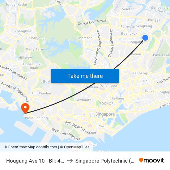 Hougang Ave 10 - Blk 458 (64021) to Singapore Polytechnic (Poly Marina) map