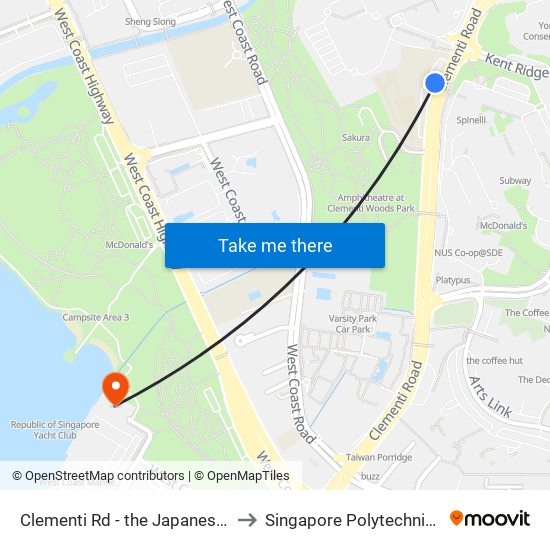 Clementi Rd - the Japanese Pr Sch (16151) to Singapore Polytechnic (Poly Marina) map