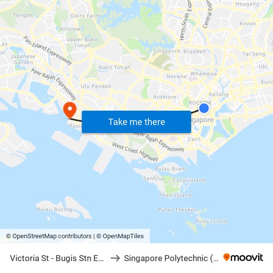Victoria St - Bugis Stn Exit A (01113) to Singapore Polytechnic (Poly Marina) map