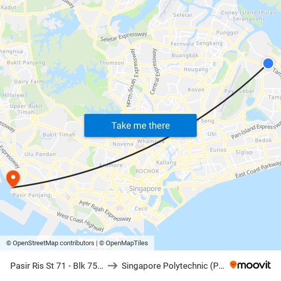 Pasir Ris St 71 - Blk 753 (77291) to Singapore Polytechnic (Poly Marina) map