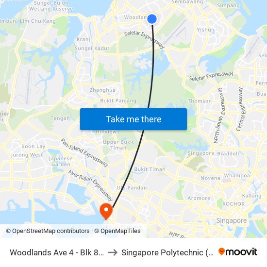 Woodlands Ave 4 - Blk 899a (46681) to Singapore Polytechnic (Poly Marina) map
