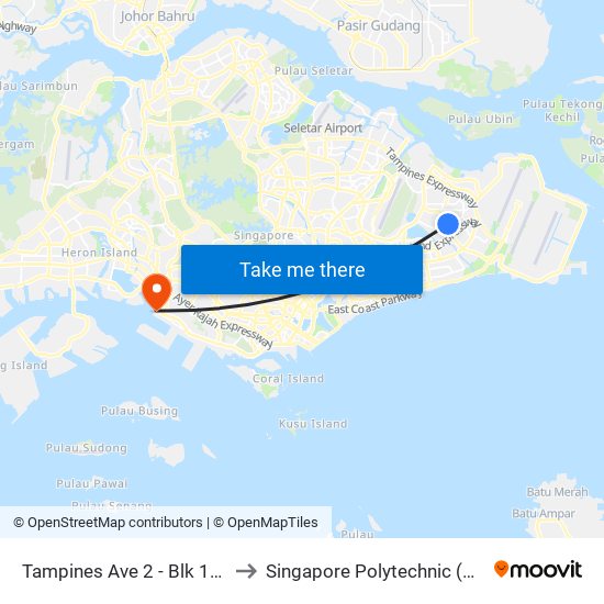 Tampines Ave 2 - Blk 101 (76079) to Singapore Polytechnic (Poly Marina) map