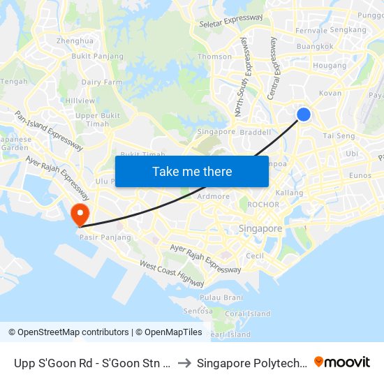Upp S'Goon Rd - S'Goon Stn Exit A/Blk 413 (62139) to Singapore Polytechnic (Poly Marina) map