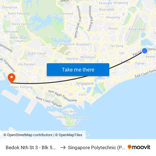 Bedok Nth St 3 - Blk 534 (84391) to Singapore Polytechnic (Poly Marina) map
