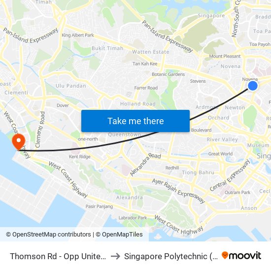 Thomson Rd - Opp United Sq (50029) to Singapore Polytechnic (Poly Marina) map