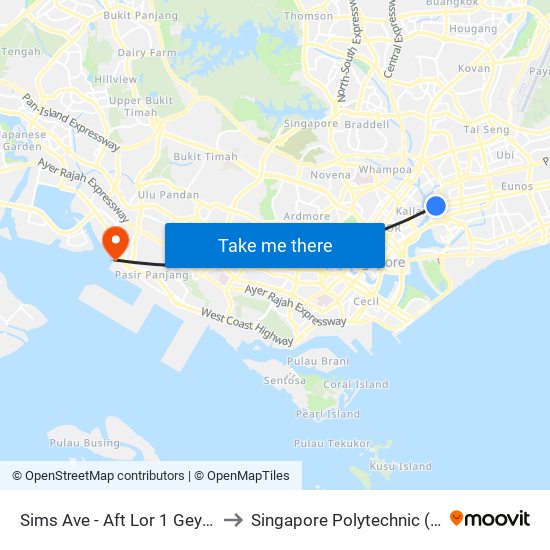 Sims Ave - Aft Lor 1 Geylang (80051) to Singapore Polytechnic (Poly Marina) map