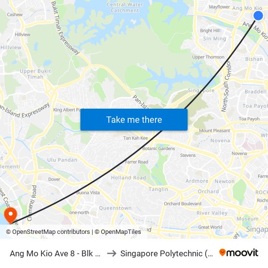 Ang Mo Kio Ave 8 - Blk 346 (54331) to Singapore Polytechnic (Poly Marina) map