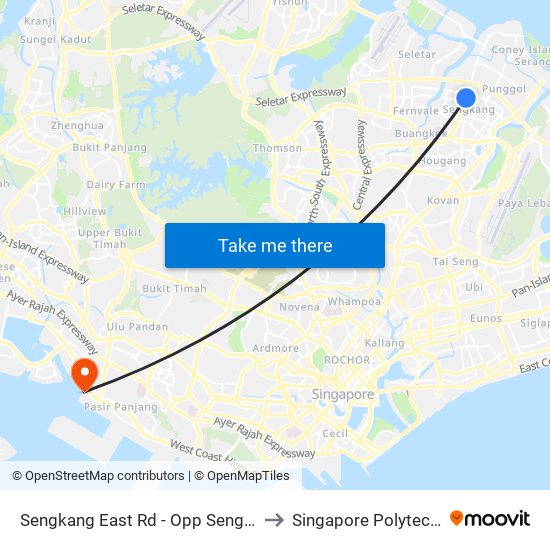 Sengkang East Rd - Opp Sengkang General Hosp (67411) to Singapore Polytechnic (Poly Marina) map