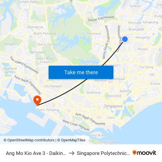 Ang Mo Kio Ave 3 - Daikin S'Pore (66341) to Singapore Polytechnic (Poly Marina) map