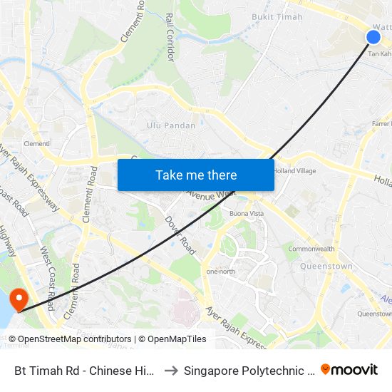 Bt Timah Rd - Chinese High Sch (41061) to Singapore Polytechnic (Poly Marina) map