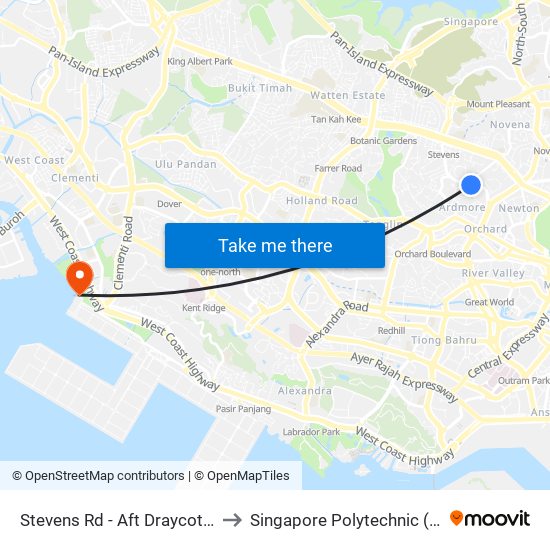Stevens Rd - Aft Draycott Pk (40191) to Singapore Polytechnic (Poly Marina) map