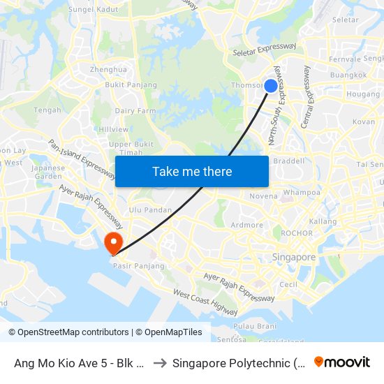 Ang Mo Kio Ave 5 - Blk 643 (54451) to Singapore Polytechnic (Poly Marina) map
