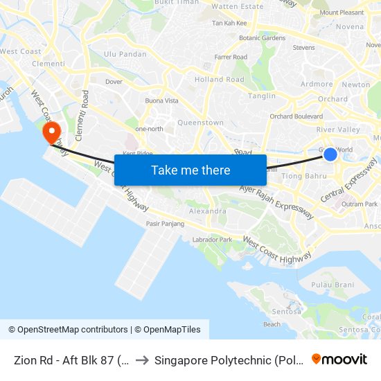 Zion Rd - Aft Blk 87 (06131) to Singapore Polytechnic (Poly Marina) map