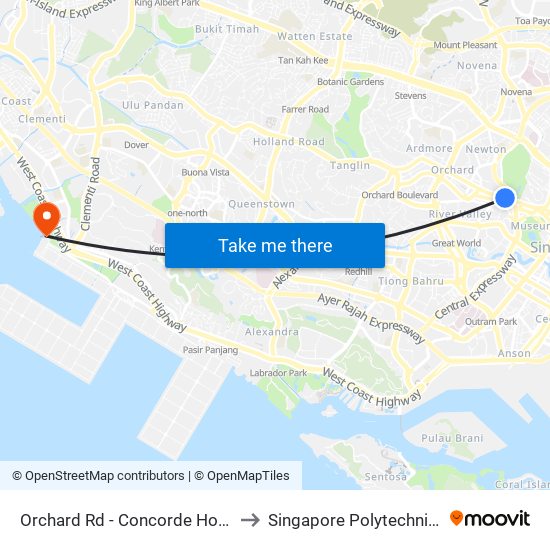 Orchard Rd - Concorde Hotel S'Pore (08138) to Singapore Polytechnic (Poly Marina) map