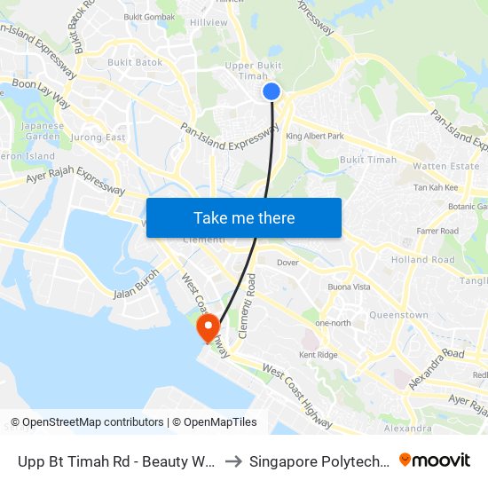 Upp Bt Timah Rd - Beauty World Stn Exit B (42091) to Singapore Polytechnic (Poly Marina) map