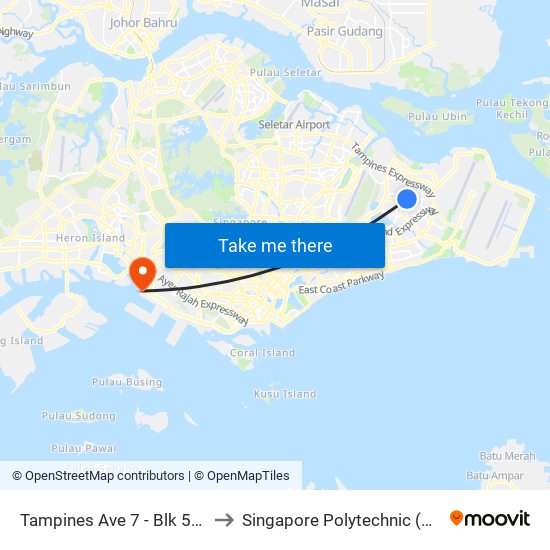 Tampines Ave 7 - Blk 503 (76199) to Singapore Polytechnic (Poly Marina) map