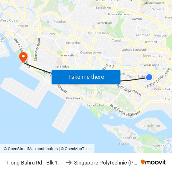 Tiong Bahru Rd - Blk 18 (10141) to Singapore Polytechnic (Poly Marina) map