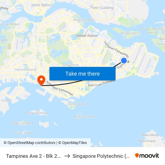 Tampines Ave 2 - Blk 206 (76091) to Singapore Polytechnic (Poly Marina) map