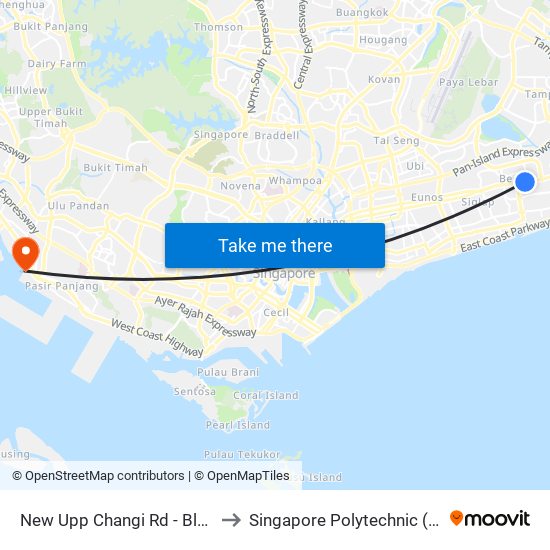 New Upp Changi Rd - Blk 27 (84049) to Singapore Polytechnic (Poly Marina) map