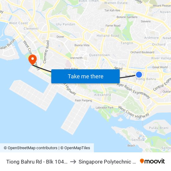 Tiong Bahru Rd - Blk 104a Cp (10189) to Singapore Polytechnic (Poly Marina) map