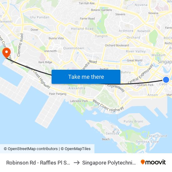 Robinson Rd - Raffles Pl Stn Exit F (03031) to Singapore Polytechnic (Poly Marina) map