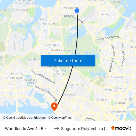 Woodlands Ave 4 - Blk 550 (46651) to Singapore Polytechnic (Poly Marina) map