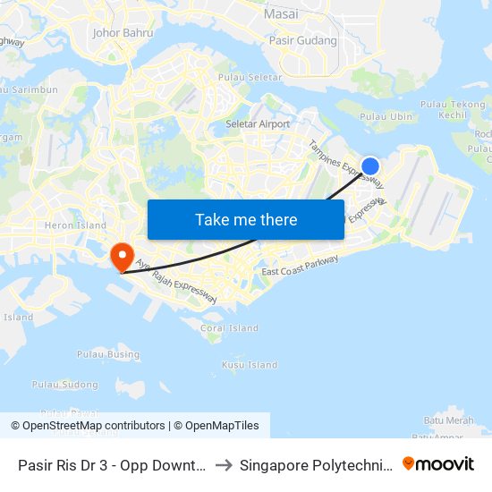 Pasir Ris Dr 3 - Opp Downtown East (78101) to Singapore Polytechnic (Poly Marina) map