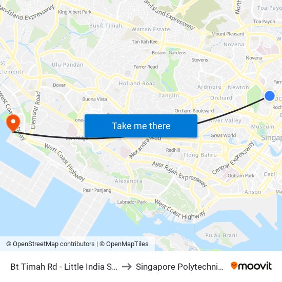 Bt Timah Rd - Little India Stn Exit A (40011) to Singapore Polytechnic (Poly Marina) map