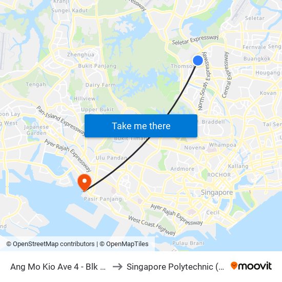 Ang Mo Kio Ave 4 - Blk 622 (55149) to Singapore Polytechnic (Poly Marina) map