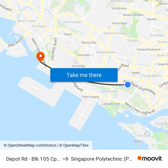 Depot Rd - Blk 105 Cp (14191) to Singapore Polytechnic (Poly Marina) map