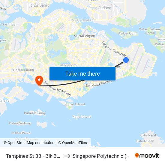 Tampines St 33 - Blk 351 (76439) to Singapore Polytechnic (Poly Marina) map