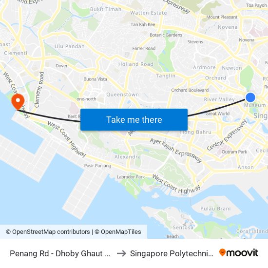 Penang Rd - Dhoby Ghaut Stn Exit B (08031) to Singapore Polytechnic (Poly Marina) map