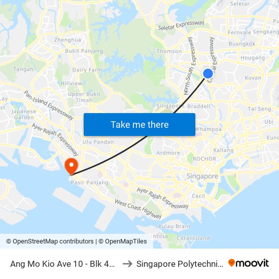 Ang Mo Kio Ave 10 - Blk 409 Mkt/Fc (54371) to Singapore Polytechnic (Poly Marina) map