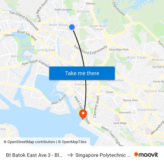 Bt Batok East Ave 3 - Blk 283 (43189) to Singapore Polytechnic (Poly Marina) map