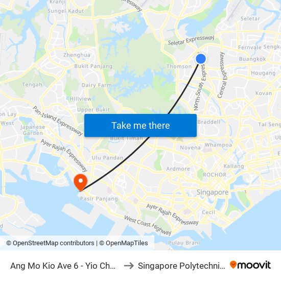 Ang Mo Kio Ave 6 - Yio Chu Kang Stn (55189) to Singapore Polytechnic (Poly Marina) map